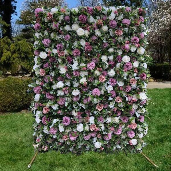 Fleurs décoratives 3D Panneaux muraux de fleurs artificielles Marriage du mur avec des roses vertes roses blancs et de grandes pivoines décorations de fête de vacances