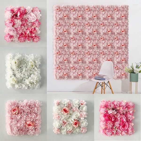 Flores decorativas Panel de pared artificial 3D Fondo de flores Rosas para boda Fiesta de despedida de soltera Decoración al aire libre