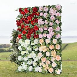 Flores decorativas Decoración de bodas de pared artificial 3D 40x60cm Panel de rosas rojas para navidad mariajes de seda rosa