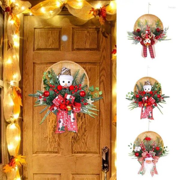 Fleurs décoratives 3d Christmas Door Wreath Holidays With Artificial Pine Cones Snowman Elk Santa Claus Doll Decor Front Decoration Home Decoration