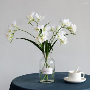 Decoratieve Bloemen 3D Cymbidium Orchid Artifciail Silk Flower Home El Bloemstuk Trouwzaal Decoratie Nep