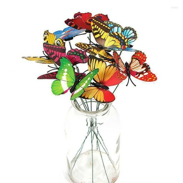 Fleurs décoratives 3D faux papillons accessoires avec bâton vrai papillon apparence salon maison jardin pot de fleur jardinière décorations