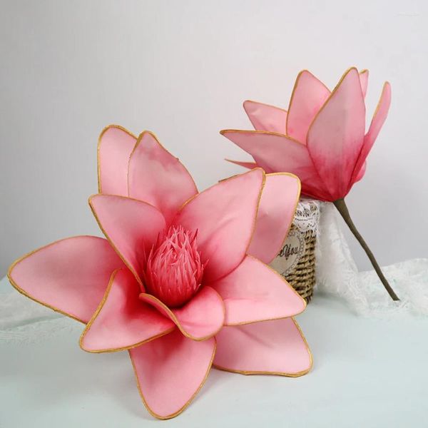 Fleurs décoratives Magnolia 3D artificielles, décoration intérieure pour la maison, centre commercial, vitrine, décoration de fond de mariage, fausse