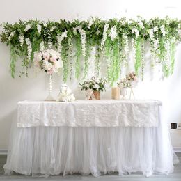 Flores decorativas 3D Mori Hoja verde Willow Vine Colgante de pared Boda Arco Decoración Flor Fila Mesa Rosa Floral Bola Arreglo Evento Fiesta