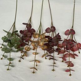 Fleurs décoratives d'eucalyptus imprimées en 3D, fausses plantes, feuille d'argent, arrangement artificiel de fête de mariage, décoration de jardin de maison, feuilles vertes, 5 pièces