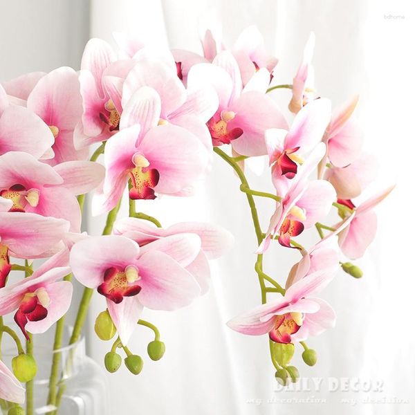 Flores decorativas 3D Real Touch 7 cabezas orquídeas mariposa artificiales venta al por mayor alta simulación fieltro boda Phalaenopsis 10 Uds