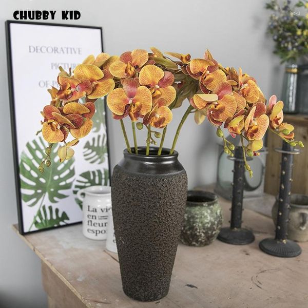 Fleurs décoratives 3D Real Touch 9 têtes orchidées papillon artificielles en gros grand feutre Latex mariage Phalaenopsis 6 pcs/lot