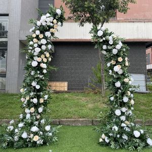 Flores decorativas Arco de fondo de boda 3D con rosa blanca
