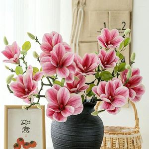 Fleurs décoratives 3heads / branche Magnolia artificiel Utilisation dans le mariage Home Tabel Decoration Fleur de soie pour décor de fête de bureau