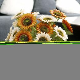 Decoratieve bloemen 3heads Fashion Diy Craft Home Decor Real Wedding Decoration Sunflower Silk Bouquet Flores Artificial Fake Flower Q5A3