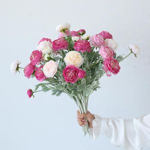 Fleurs décoratives 3 têtes pivoines en soie Rose artificielle Table fleur Arrangement Rose blanc mariage jardin décoration faux Bouquet