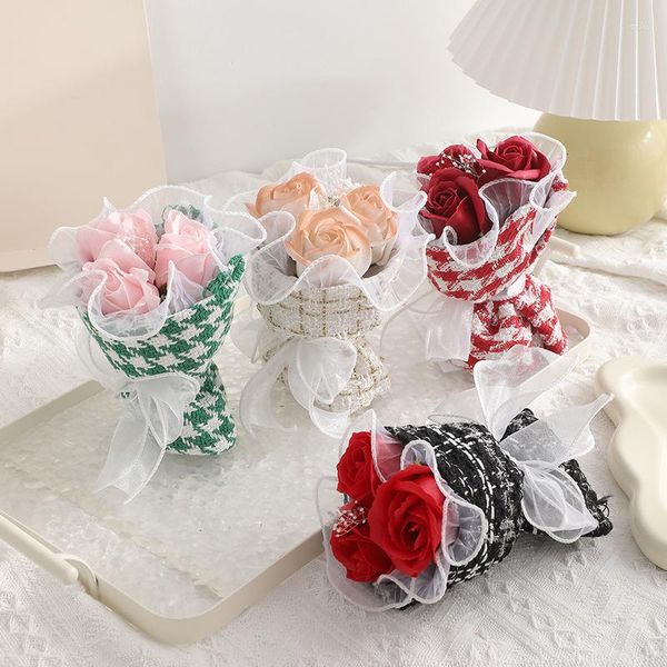 Fleurs décoratives 3 têtes simulées fleurs séchées faux bouquet de roses mariage anniversaire savon bonne fête des mères filles faveur cadeaux douche nuptiale