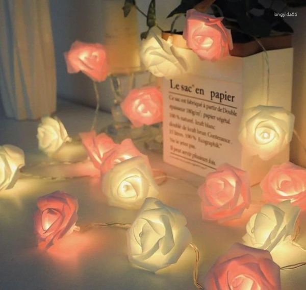 Fleurs décoratives 3m/20led Rose fleur chaîne lumières batterie télécommande de lanternes guirlande Bouquet artificiel mousse fée