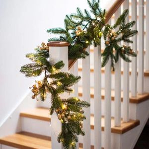 Decoratieve bloemen 3m kunstmatige plant kerstslinger met lichten fir pine tree tak decoratie jaar geschenken voor thuis