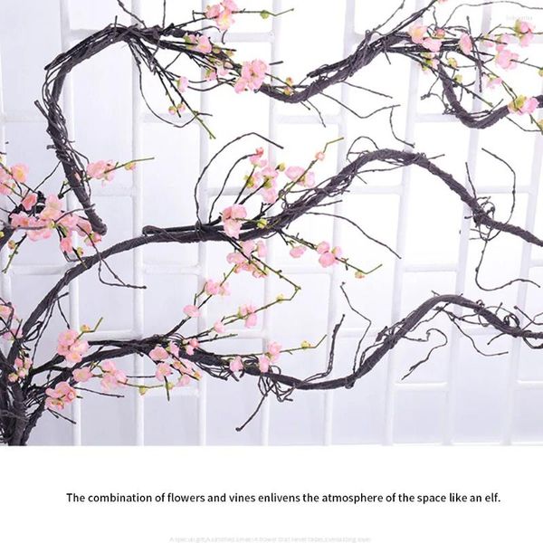 Flores decorativas 3m colgante rattan artificial plantas falsas artificiales ramitas de árbol de liana bañera ramas de cereza enrios flexibles boda de jardín