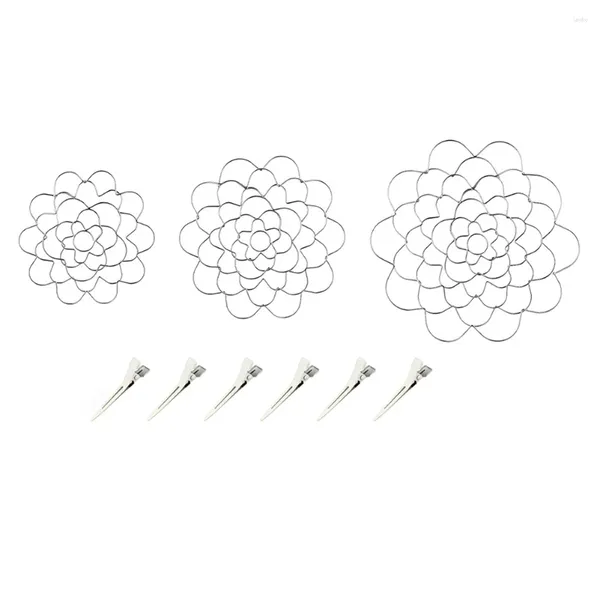 Fleurs décoratives 3Pack 4/5/6 pouces Iron Art support d'arrangement de fleurs en acier inoxydable outil d'arrangement floral support de tige de Vase avec clips de fixation