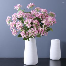 Fleurs décoratives 3 pièces, 4 têtes d'hortensia avec feuille artificielle pour Arrangement de mariage, fleur en soie, décoration El, faux accessoires Po