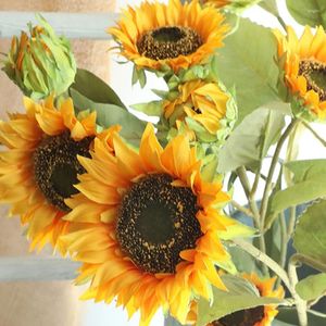 Fleurs décoratives 3 pièces tournesol artificiel 87 cm fausse branche longue fleur jaune mariage décoration de la maison fête de jardin El affichage Flowe