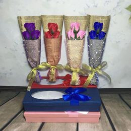 Fleurs décoratives 3pc / boîte Rose Soap Flower Bouquet Boad Boîte pour la journée de la Saint-Valentin de la Saint-Valentin