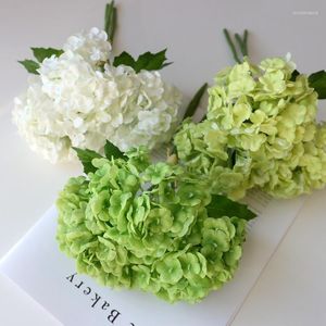 Flores decorativas 3 piezas sensación de mano 3D Hortensia ramo Artificial de plástico decoración de boda arreglo de flores decoración del hogar falso
