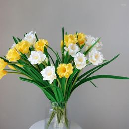 Decoratieve bloemen 3 st High-end pu Daffodil Kunstmatige stromingen indoor huistafel decor bruiloft bloem arrangement nep narcissus potplant