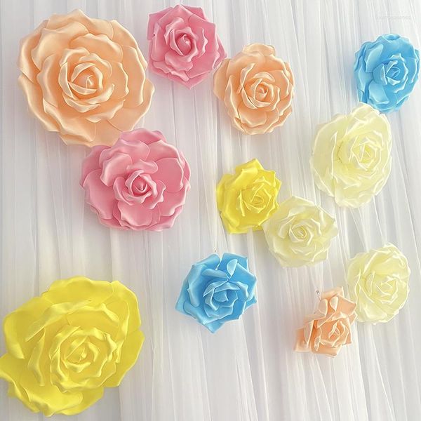 Flores decorativas 3pc Floja de rosa grande Flor artificial para el escenario de decoración de fondo de la boda DIY DIY FIESTA DE BABINA DE BABINO DE BABINA