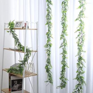 Fleurs décoratives 3pcs 1.8 Mètres Vignes Artificielles Suspendues Faux Feuilles D'eucalyptus Guirlande De Verdure Pour Arche Mur Décor À La Maison Jardin