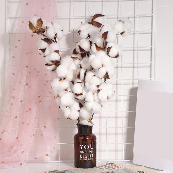 Fleurs décoratives, 3 pièces, 10 têtes, tiges de coton, branches de fleurs séchées, plantes, décor Floral pour chambre à coucher, bureau, balcon, décoration