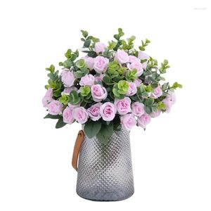 Fleurs décoratives 3pcs / 11 tête rose eucalyptus imitation fleur paquet de décoration artificielle site de mariage pastoral