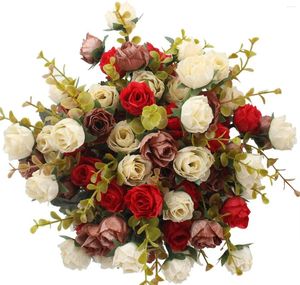Fleurs décoratives 3pcs 21 têtes bouquet artificiel mini rose pour douche nuptiale mariage anniversaire floral fête à domicile décoration vase décoration