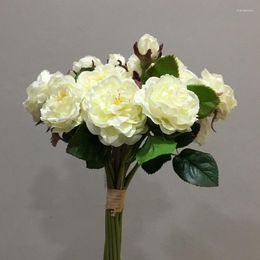 Decoratieve bloemen 3 stcs 29 cm boeket kleine rozen luxe kunstmatige bloem elegante huwelijksceremonie bruid handgebonden symbool pure liefde