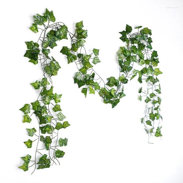 Flores decorativas 3 uds 2M guirnalda de eucalipto hiedra Artificial decoración de pared falsa DIY hojas verdes planta de vides para arco de boda