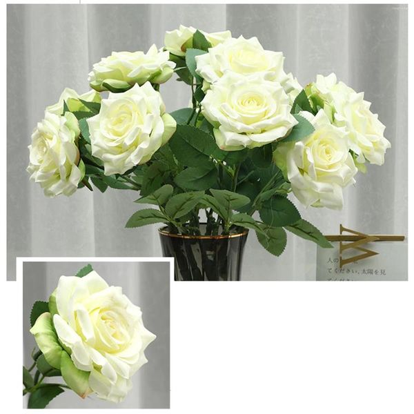 Fleurs décoratives 3 pièces 43CM Rose Champagne artificiel Rose Bouquet de mariage faux pour la décoration de fête à la maison accessoire cadeau