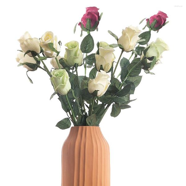 Fleurs décoratives 3 pièces 48cm, branche unique, Rose artificielle au toucher réel, décoration de maison, fausse main de mariée, décor de mariage