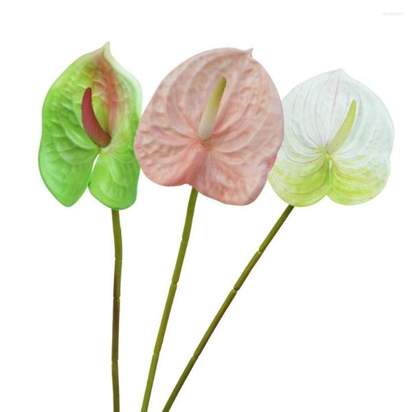 Fleurs décoratives 3 Pcs Artificielle Calla Lily Bouquet Anthurium Fleur Faux Plantes Vertes Affichage De Bureau DIY Anniversaire De Mariage Fête À La Maison