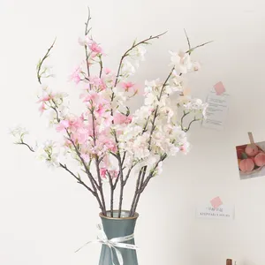 Decoratieve bloemen 3 stks kunstmatige kersen bloesem roze witte boom zijden bloem veer diy bonsai boog bruiloft rekwisieten huizendecoratie