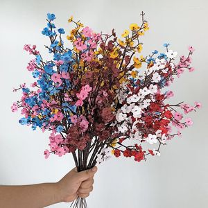 Flores decorativas 3 piezas de flores de cerezo artificiales rama de seda aliento de bebé Gypsophila para boda mesa de hogar decoración DIY