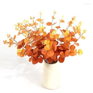 Fleurs décoratives 3 pcs Artificielle Automne Eucalyptus Tiges Plantes Pour Arrangement Floral Fête De Mariage Maison Automne Thanksgiving Table Décor