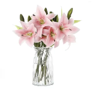 Fleurs décoratives 3pcs Bouquet de lys artificiels LILIES LILES TABLE BANQUET Sticks Mariage Fleur nuptiale fausse plante Home Garen Decoration