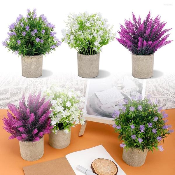 Flores decorativas, 3 uds., plantas artificiales en maceta, plantas falsas, reutilizables, de plástico, pequeñas, lavanda, ligeras, falsas, realistas, Mini