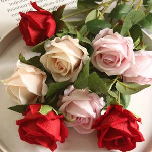 Fleurs décoratives 3 pièces Roses artificielles rouge Rose blanc soie Rose pour la maison Table affichage décorations fête de mariage ornements fournitures