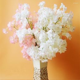 Fleurs décoratives 3pcs soie artificielle fleurs de cerisier plantes arbres branches bouquet de mariée maison El mariage toile de fond décoration fausse fleur