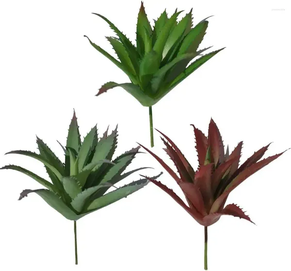 Fleurs décoratives 3pcs plantes succulentes artificielles simulation aloe de fausse décoration de plante pour jardin (3 couleurs)