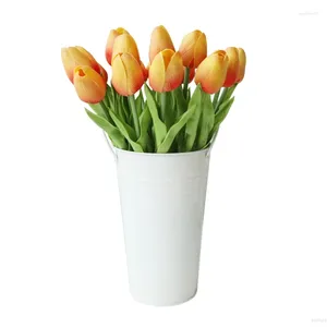 Flores decorativas, 3 uds., ramo de tulipanes artificiales, Material DIY, decoración de escritorio para habitación falsa de tacto Real, suministros para mesa de boda