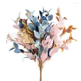 Fleurs décoratives 3pcs Blue Rose Eucalyptus Feuilles artificielles Branche Fausse de plante Décoration de la salle de mariage DÉCOR DÉCOR