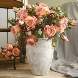 Fleurs décoratives 3pcs / bouquet vintage rose artificielle de fleur de mariage décoration de maison faux bouquet décoracion de luxe para el hogar