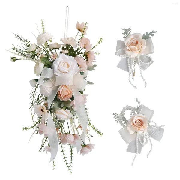 Fleurs décoratives 3pcs mariée Handheld Flower Buste du poignet Party Part Simulation