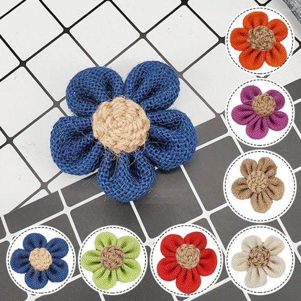 Flores Decorativas 3pcs Arpillera 7cm Imitación Para Bodas Fiestas Casas Color Yute Big Head Flower