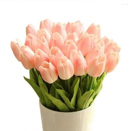 Flores decorativas 3pcs encantadores bonitos toque real pu tulips flor de tallo de un solo tallo central