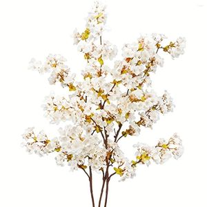 Fleurs décoratives 3pcs Élégants branches de fleur de cerisier blanc / rose pour les mariages et décoration intérieure - arbre artificiel réaliste